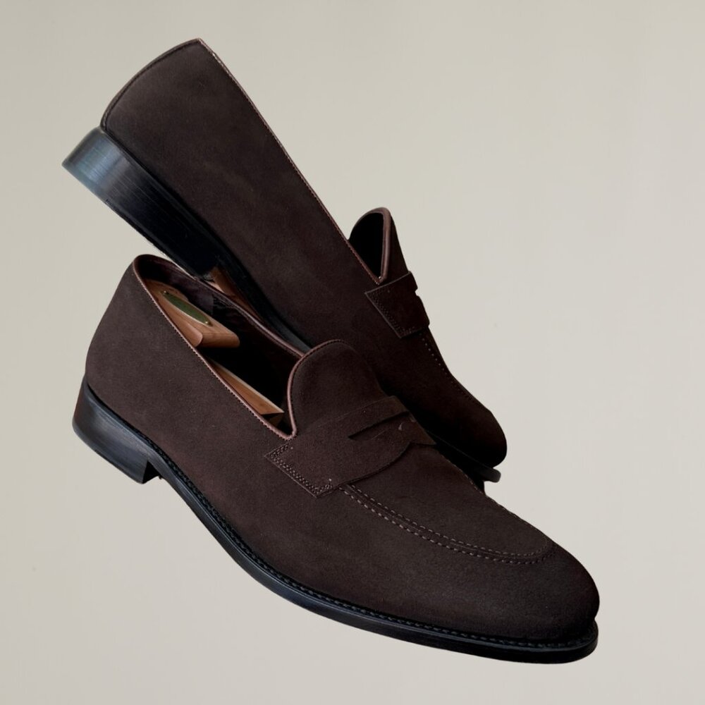 Men's Dark Brown Lamb Suede Penny Loafer – Handmade in Spain (US Size 16 EE)